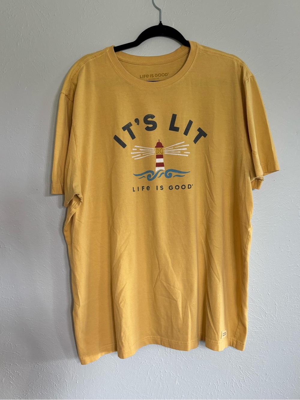 Life is Good Men's "It's Lit" Mustard Yellow Graphic T‑Shirt